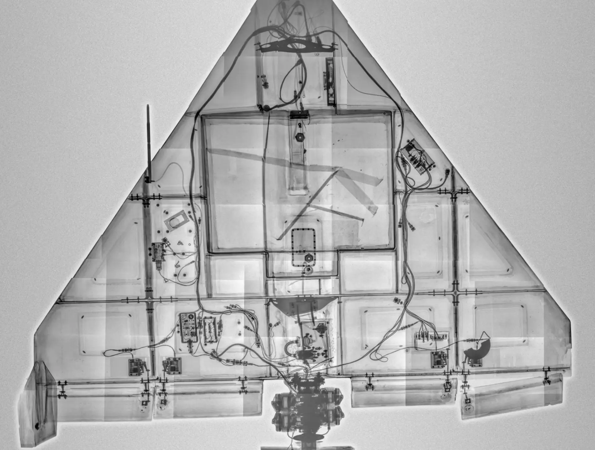 Digital radiography X-ray scan of a delta-wing unmanned aircraft